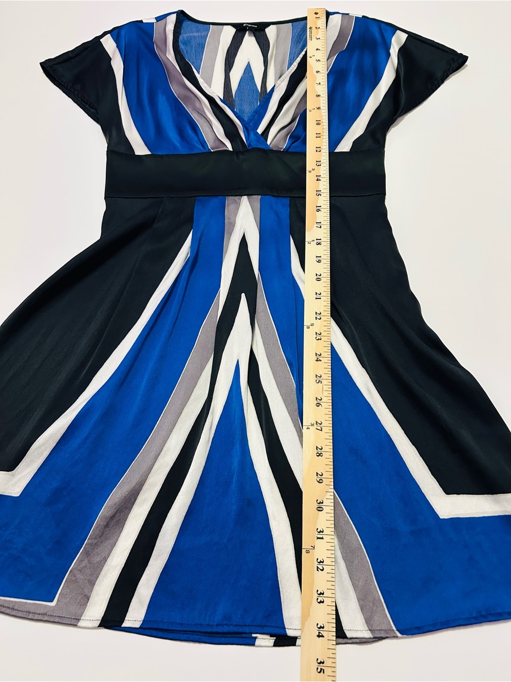 Vintage Express Silk Blend Colorblock Geometric Dress Y2K Geometric Empire - Picture 8 of 10